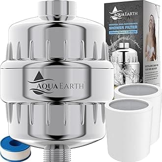Aqua Earth Shower Filter for Hard Water Shower Head Filter to Remove Chlorine Fluoride Water Softener Coconut Shell Activated Carbon Reduces Dry Itchy Skin Heavy Metals Other Sediments Vitamin C
