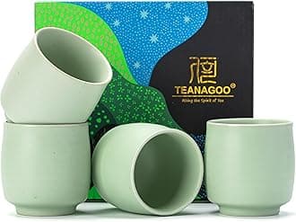 Japanese Tea Cups, Chinese Tea Cup, 7.2Oz / 205 Ml, Ceramic Tea Cups for Adults, Ceramic Cups no Handles, Japanese Cups, Matcha Cup, Lt.Green, 4 Pcs/Box, H8