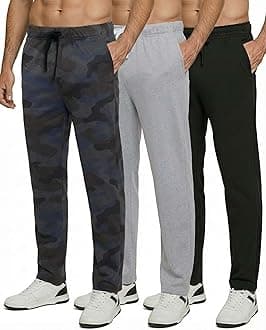 3 Pack: Men's Tech Fleece Athletic Casual Open Bottom Sweatpants with Pockets (Available in Big & Tall)