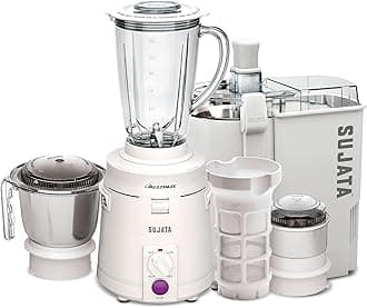 Sujata Multimix 900 Watts Mixer Grinder with Juicer | 22000 Rotations Per Min | 90 Minutes Continuous Running | 3 Versatile Jars 1750 ml, 1000 ml and 400 ml | Coconut milk extractor attachment