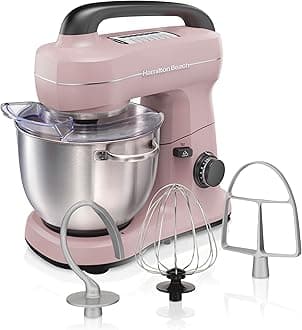 Electric Stand Mixer, 4 Quarts, Dough Hook, Flat Beater Attachments, Splash Guard, 7 Speeds with Whisk, Easy-Carry Top Handle, Pink