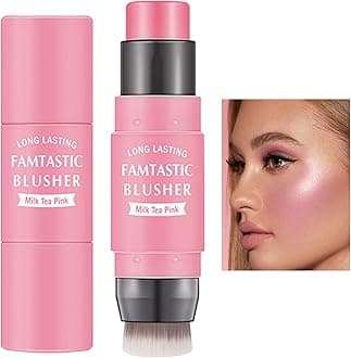 Cream Blush Stick with Brush,Waterproof Multi Cream Makeup Stick,Lightweight,Long-lasting,2 in 1 Multi Blush for Cheeks & Lip Tint & Eyeshadow Makeup(#01 Milk Tea Pink)