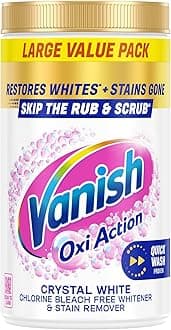 Vanish Crystal White Stain Remover Powder, 1.41kg, Oxi Action for Quick Wash, Restores Whites & Removes Tough Stains, Without Pre-treating