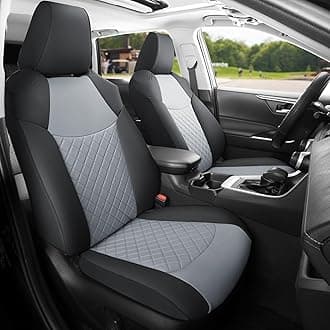 GIANT PANDA Customized Full Set Car Seat Covers Fit for Toyota Rav4 2019 2020 2021 2022 2023 2024 2025 Rav 4 Hybrid(XLE/LE/XLE Premium/Limited),Front & Rear/Back accessories, Faux Leather (Black+Grey)