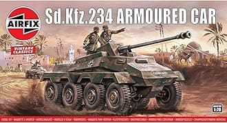 Airfix Vintage Classics Set - A01311V SDKFz.234 Armoured Car - Plastic Model Tank Kits for Adults & Children 8+, Set Includes 57 Pieces, Sprues & Decals - 1:76 Scale Model Tank Set