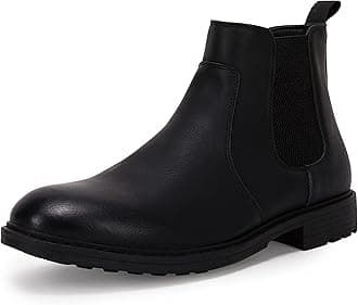 CoutgoMen's Ankle Boots Chelsea Round Toe Slip on Waterproof Faux Leather Classic Dress Booties for Men