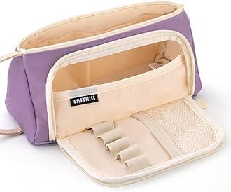 EASTHILL Big Capacity Pencil Case Canvas High Large Storage Pouch Marker Pen Case Simple Stationery Bag School College Office Organizer for Teens Girls Adults Student - Purple