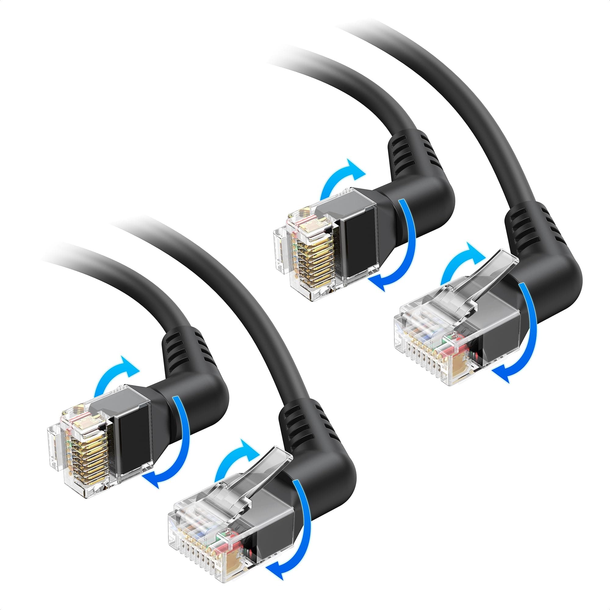 Cable Matters 2-Pack 10Gbps Rotatable Cat 6 Ethernet Cable - 1ft, with Ultra Flex PVC Jacket for Tight Spaces, Cat 6 Ethernet Cable Right Angle, Black