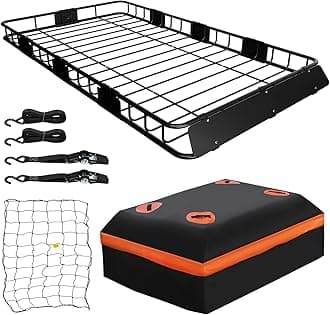 WEIZE 64" x 39" x 5" 200lb Heavy Duty Roof Rack Carrier Basket with Waterproof Bag, Cargo Net and Ratchet Straps, Universal Car Top Luggage Holder for SUV, Truck