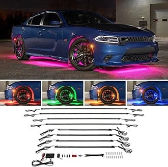 LEDGlow 4pc Multi-Color Slimline LED Car Underbody Underglow Accent Neon Lighting Kit & 4pc Wheel Well Fender Lights - 10 Solid Colors - 13 Unique Patterns - Includes Control Box & Remote