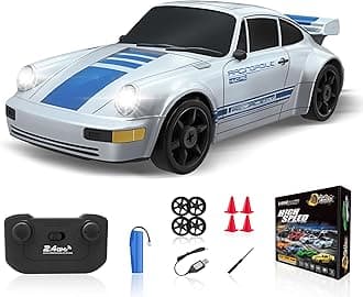 RC Drift Car 2.4GHz 1/24 Remote Control Car 4WD High Speed Drifting Cars with Light Rechargeable Battery and Drift Tires RC Cars Toys for Kids Adults Girl Boys, Sliver