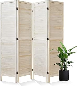 Room Dividers and Folding Privacy Screens, Wood Louvered Separators Divider Wall for Home Office Bedroom - 4 Panels, 67 * 60inch (White-Washed)