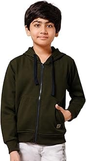Alan Jones Clothing Boys Regular Fit Zipper Hooded Sweatshirt | Kangaroo Pocket & Drawstring Hood |