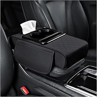 4-in-1 Car Armrest Cushion for Mitsubishi Montero Sport 2008–2025 2020 2021 2022 2023 2024, Height-Boosted Console Organizer with Cup Holders and Phone Slot, Leather Storage Pad for Fatigue Relief