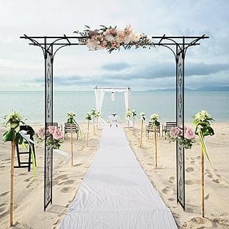 Metal Garden Arbor Trellis with Side Garden Trellis, 7FT Heavy Duty Arch Archway for Wedding, Backyard & Vine Plants - Rust-Resistant Powder-Coated Steel, Easy Assembly