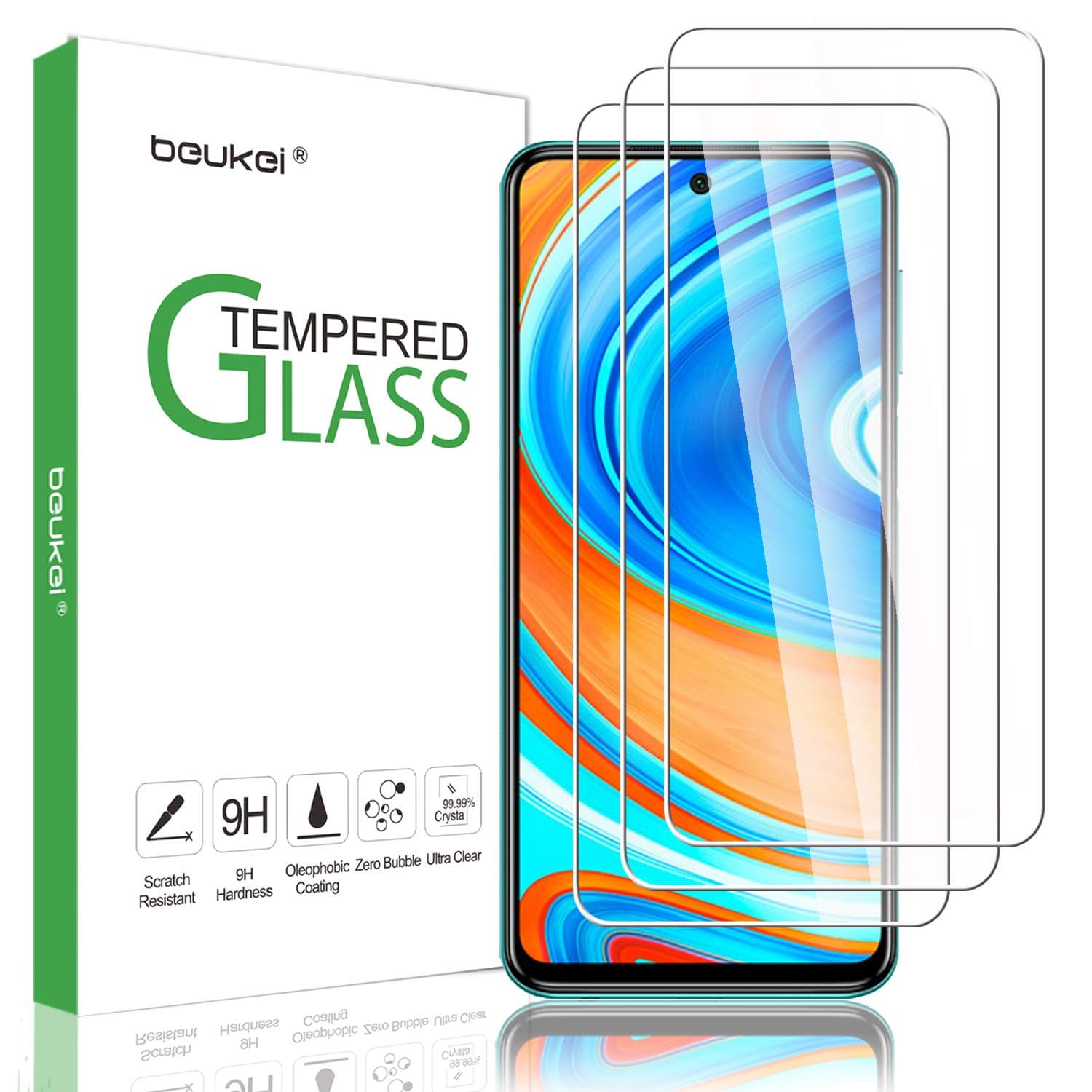 3 Pack Tempered Glass Screen Protector for Xiaomi Redmi Note 9S / 9 Pro 5G, Anti Scratch, Bubble Free