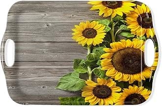 Serving Tray Decorative Tray with Handles Multi-Purpose Rectangular Serving Trays for Restaurant, Parties, Coffee Table, Kitchen - Sunflower Wood Grain Background