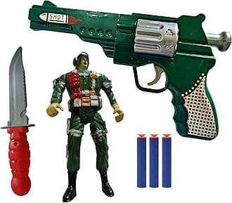 Toy Cloud Pistol Toy Gun Soft Blaster Bullet Dart Shooting Toy with 3 Safe Foam Bullets with Army Soldier & Knife for Kids 8+Years - Multicolor