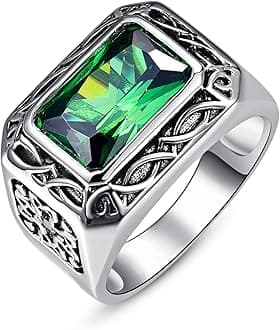 Men's Ring 925 Sterling Silver Emerald Cut Green Emerald Rings 6.85ct 8 * 12mm, Size L 1/2 to Z +2.5