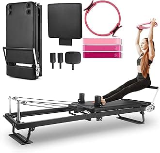 91" Extended Foldable Pilates Reformer with Pilates Ring Circle & Headrest, Jumpboard, High-Resistance Springs and Springboard Pilates Equipment for Home Workouts up to 500 lbs Weight Capacity