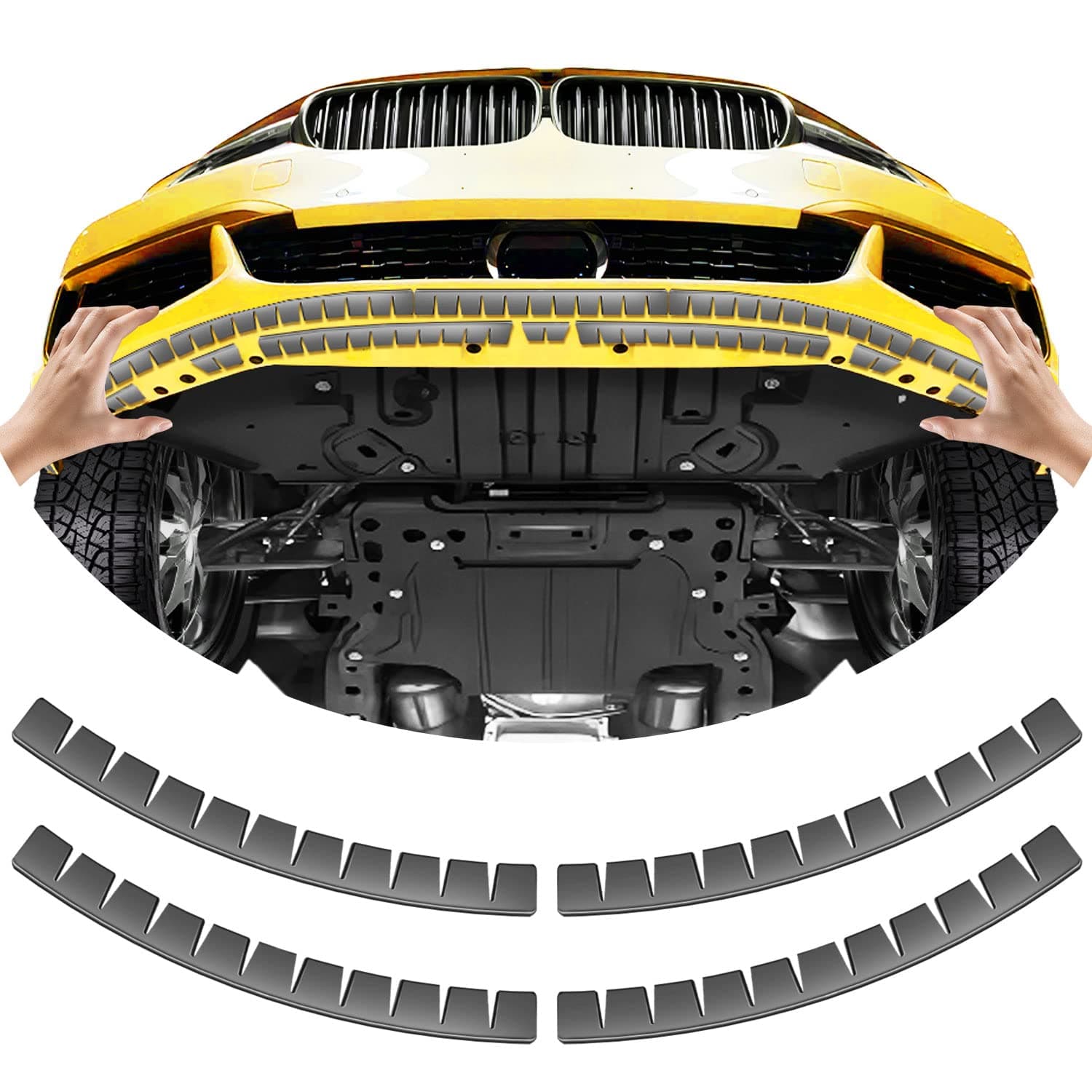 Car Front Bumper Scrape Guard 4 Pack Universal Black Bumper Lips Scrape Guard Car Under Bumper or Anti-Scratch DIY Car Bumper Protector for Lowered Cars, Sport Cars and SUV, WT 11-TOOTH