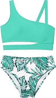 QueenstyleGirls Swimsuits Bikini Set Kids Cutout Bathing Suit Bikini Top Two Piece Girls' Swimwear