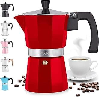 Zulay Classic Stovetop Espresso Maker for Great Flavored Strong Espresso, Classic Italian Style 3 Espresso Cup Moka Pot, Makes Delicious Coffee, Easy to Operate & Quick Cleanup Pot (Red)