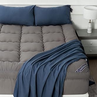 Marine Moon Mattress Topper Queen, Cooling Bed Topper Cover, Over 3 Inch Thick Soft Pillow Top Mattress Pad, Plush Hotel Down Alternative Mattress Topper with 8-21" Deep Pocket, Grey