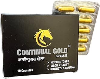 Continual Gold capsule | Strength & Stamina | Power & Performance | Ashwangandha,Shilajeet,Safed Musli & many more 100% Ayurvedic herbs 3 or 6 or 12 or 18 strips