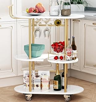3 Tier Gold Bar Carts for Home Bar Serving Cart with Wheels, Heavy Duty Bar Wine Cart with Storage Shelves, for The Living Room, Kitchen, Bar, Party