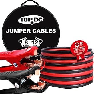 TOPDC 8 Gauge 12 Feet Jumper Cables for Car Battery, Heavy Duty Automotive Booster Cables for Jump Starting Dead or Weak Batteries with Carry Bag(TD-P0812)