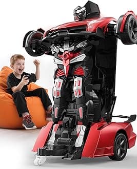 V992 Transform Remote Control Car,Transform Robot RC Cars,1:14 Scale,2-in-1 Robot Toy Car with Sound & Light,Gesture Sensing,Automatic Deformation,Great Gifts Toys for Boys and Girls 4-6 (Red)