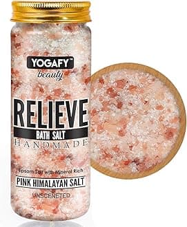 YOGAFY - Mineral Rich Relieve Epsom Bath Salt With Pink Himalayan Salt - Relieves & Relax Muscles | Made with Natural Ingredients | 350g