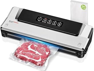 [Updated 2025] Bonsenkitchen Vacuum Sealer Machine + 5 Vacuum Bags, Fast-Compact/Multi-Functional Food Vacuum Sealer with External Vacuum System, Silver