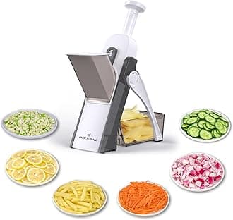 ONCE FOR ALL Safe Mandoline Slicer 5 in 1 Vegetable Chopper Food Potato Cutter, Strips Julienne Dicer Adjustable Thickness 0.1-8 mm Kitchen Chopping Artifact Fast Meal Prep (Grey)