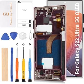 - AMOLED for Samsung Galaxy S22 Ultra 5G S908 (Fingerprint Support/Not OEM 6.8“) +Burgundy Frame LCD Screen Display Replacement Touch Digitizer Assembly Kit