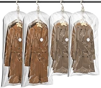TAILI Hanging Vacuum Storage Sealer Bags Space Saver Bag for Clothing, Suits and Jackets, Closet Organizers, Travel, Set of 4 (2 Long, 2 Short), Clear