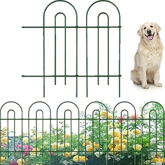 Amagabeli Decorative Garden Fence 32 in x 20 ft Rustproof Green Iron Landscape Wire Folding Fencing Ornamental Panel Border Edge Section Edging Patio Fences Flower Bed Animal Barrier for Dog Outdoor