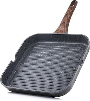 SENSARTE Nonstick Grill Pan for Stove Tops, Versatile Griddle with Pour Spouts, Square Big Cooking Surface, Durable Skillet Indoor & Outdoor Grilling. PFOA Free, 9.5 Inch