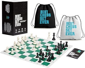 Chess Geeks Best Chess Set Ever II Board Game with Triple Weight Pieces, Green Board and Box