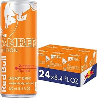 Amber Edition Energy Drink, Strawberry Apricot, with 80mg Caffeine plus Taurine & B Vitamins, 8.4 Fl Oz, 6 Packs of 4 Cans (Pack of 24)