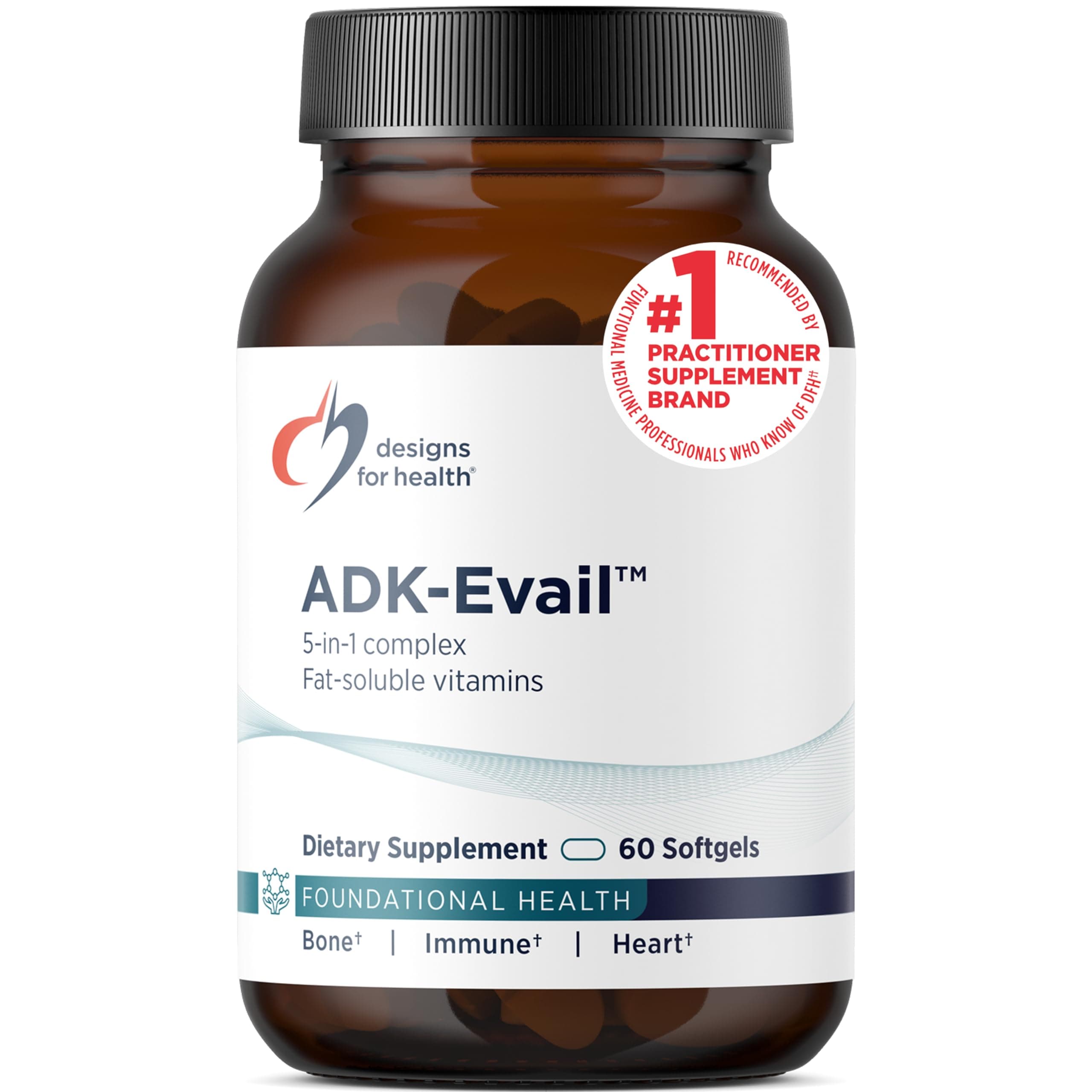 ADK Evail - 5000 IU VIT D3 with Vitamins A, E (Annatto Gamma Delta Tocotrienols), K (K1 + K2) - Fat Soluble Vitamin D Complex - Bone + Immune Support - Non-GMO (60 Softgels)