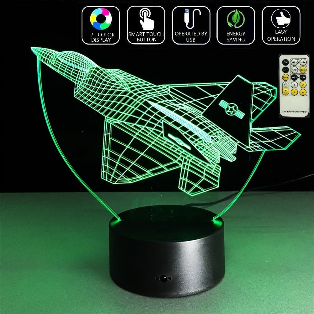 DeerBird LED 3D Fighter Plane Airplane Touch Switch Optical Illusion Remote Control Desk Table Lamp Night Light with 7 Colors Changing for Baby Kids Friends Festival Gift Party Décor