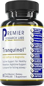 Premier Research Labs Tranquinol | Natural Sleep Aid Supplement for Deep Sleep Support and Calm Mind | Magnesium, Turmeric, Lemon Balm & Saffron Extract - Pure Vegan - 90 Plant-Source Capsules