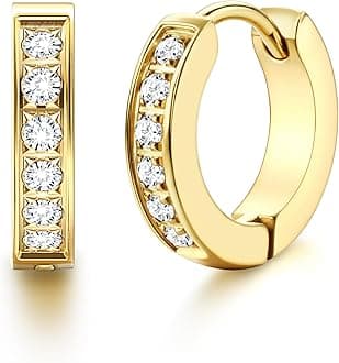 FIBO STEEL 13MM Stainless Steel Small Hoop Earrings for Men Women Huggie Earrings CZ Inlaid