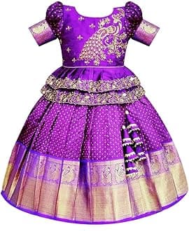 White ButtonNew south Indian traditional pattu pavadai Jecquard Lehenga choli for girls dress