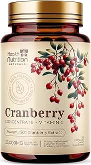 Cranberry Pills Supplement 25,000mg - Fresh Cranberry Equivalent Powder Extract with Vitamins C & E - Urinary Tract Health Support, Cran Berry Fruit, Sugar Free Formula, Bottled in USA - 120 Capsules