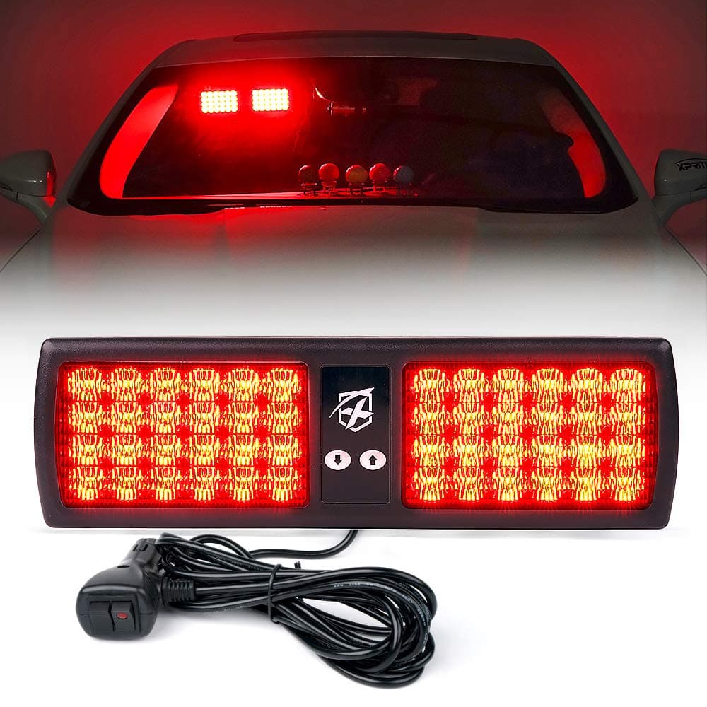 Xprite Red 48LED Visor Strobe Flashing Lights Sunshield Hazard Warning Light for Law Enforcement Emergency Vehicles Trucks Cars