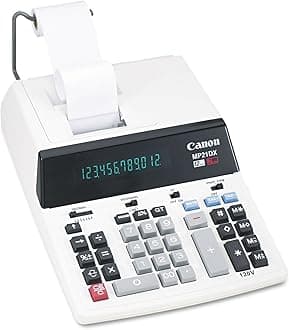 Canon CNMMP21DX Color Printing Calculator, AC Supply Powered, 3.7" x 9" x 12.2", White, 1 Each