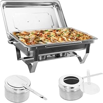 WILPREP Chafing Dish Buffet Set, 9L Rectangle Stainless Steel Food Warmer Kit with Lids Food Pans Bain Maries and Fuel Holders, Buffet Serving Utensils for Restaurant Catering Parties Weddings